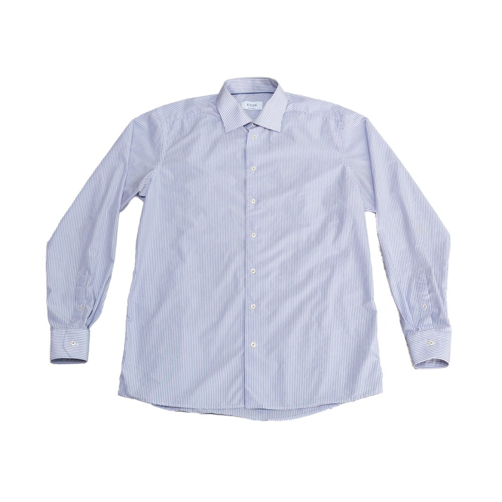 Eton Contemporary Fit Men's Dress Shirt –‎ Size 43/17/XL – Blue & White Stripe